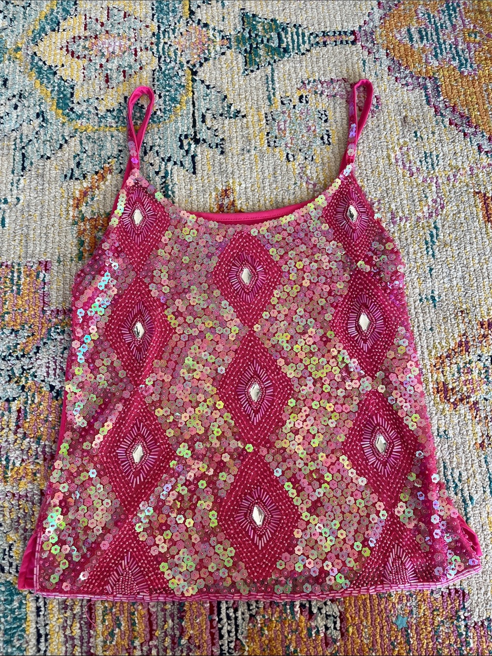 Y2K pink beaded and sequinned going out tank top